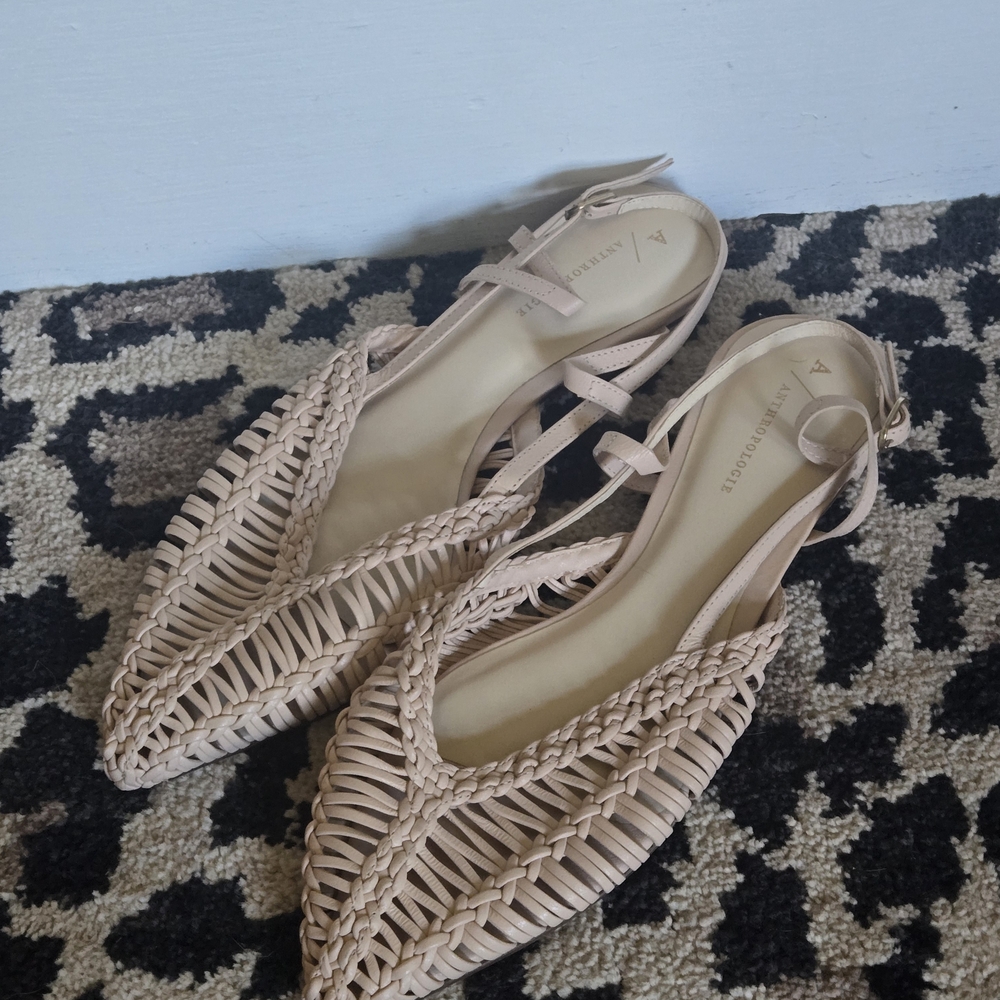 Anthropologie Cream Woven Flats
